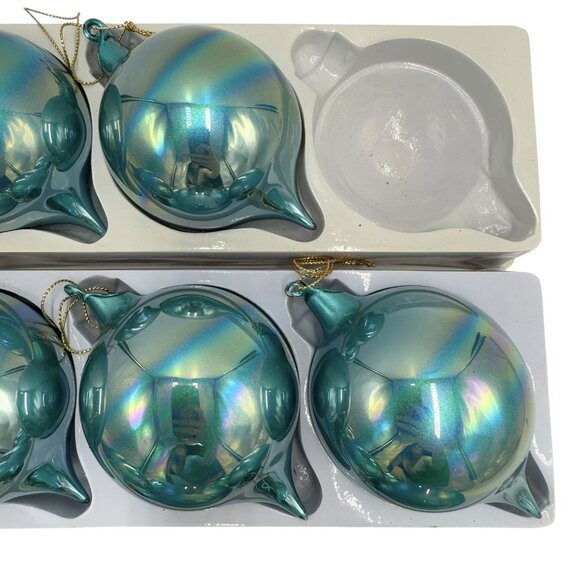 11 Jim Marvin Teal Blue Iridescent Glass Teardrop Ball Ornaments Bubblegum Lot - Picture 8 of 9